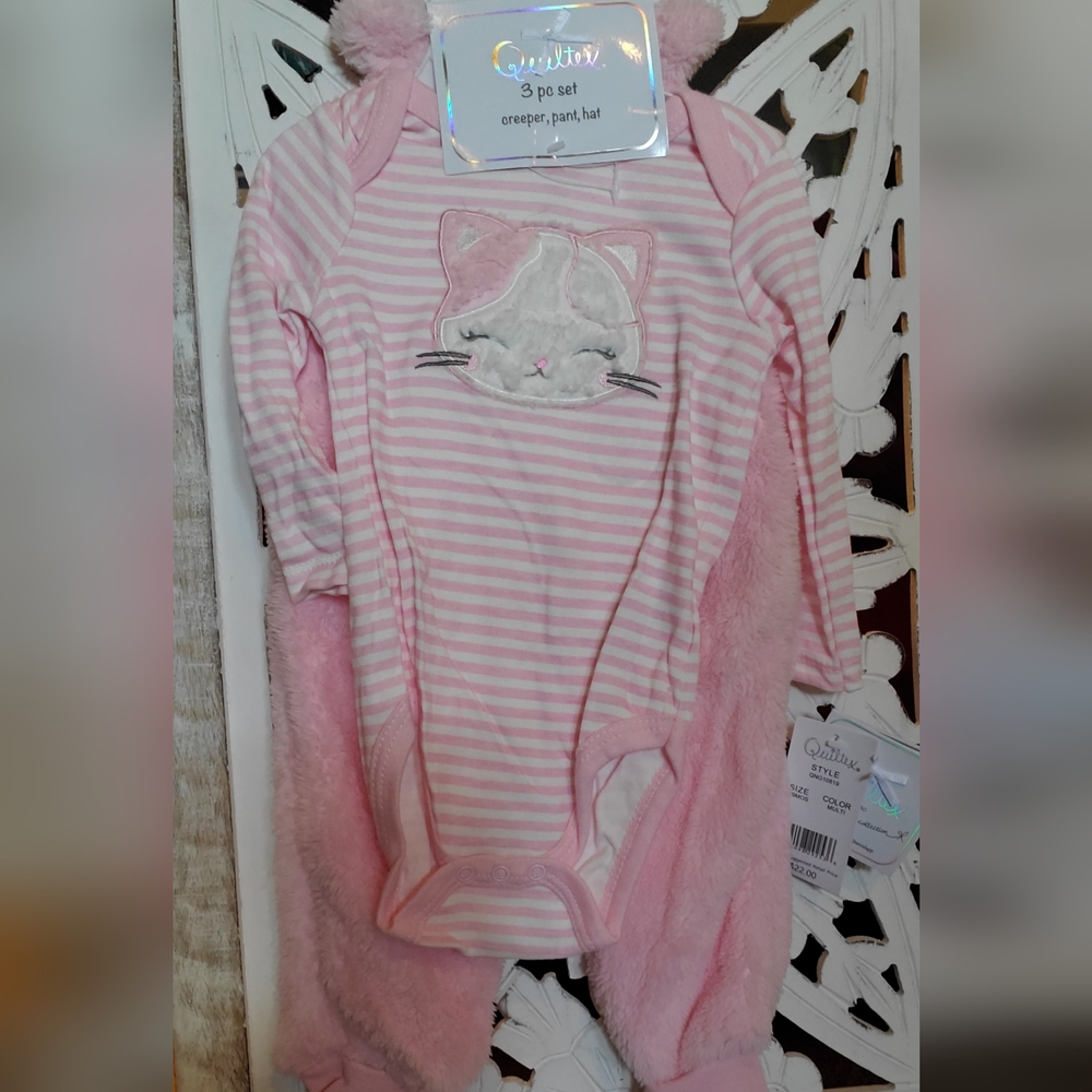 3pc set onesie pants hat pink Quiltex